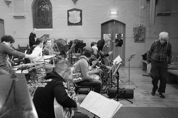 Kinetic Jazz Orchestra rehearsal in St Lukes Church, Newtown, Sydney Australia.